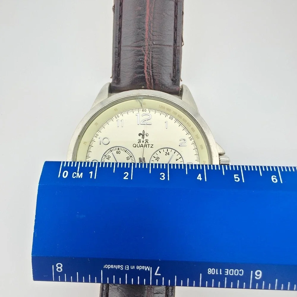 Vintage BELLA & ROSE Men's Watch Tachymeter Bezel Brown Leather Strap 8.75